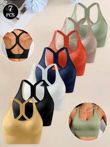 7 Pcs/Set Seamless Sports Bra, Sports Bra For Women Sports Bras Sport Bra Bras For Women Adjustable Back, Wire-Free Yoga Sports Bra, Push-Up, Quick-Drying, Shockproof Fitness Vest Style Sports Bra For Women. - 彩色 - 查看 1
