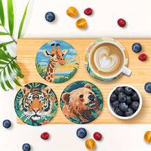 8pcs Animal Diamond Painting Coaster Set, Smooth Shiny Diamond Surface, Firmly Adhesive With Full Tools, Easy For Beginners, Stress Relief Handcraft, New Year, Valentine's Day, Christmas, Teacher's Day Gift, Home Decor Tabletop Coasters For Family, Friends, Teachers - Multicolor - View 3