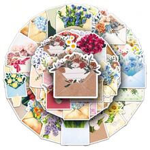 50 pegatinas de ramo de sobre, estilo creativo Ins con flores exquisitas, corazón de niña, pegatinas de cuenta de para libros, teléfonos móviles y papelería - Multicolor - Ver 4