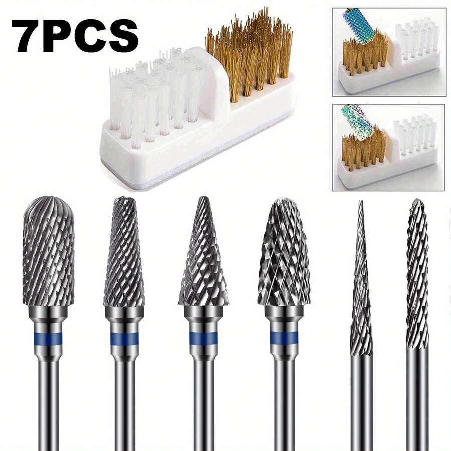 Bộ mũi khoan móng tay 7/3/1 chiếc/hộp, bao gồm cọ vệ sinh, mũi khoan móng tay chuyên nghiệp bằng thép vonfram 3/32", mũi khoan loại bỏ chai sần, dụng cụ làm móng nghệ thuật acrylic gel, phụ kiện làm móng tay chân dùng tại salon và nhà. - Nhiều màu - Xem 1