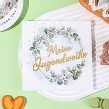 20 piezas/40 piezas/60 piezas Servilletas para mi celebración de mayoría de edad - Servilletas de papel de 2 capas con estampado de corona de eucalipto dorada para la celebración de mayoría de edad alemana, estilo verde y dorado, adecuadas para ritos de paso, reuniones familiares, fiestas, celebraciones de primavera/verano, tamaño 13*13 pulgadas - Ver 5