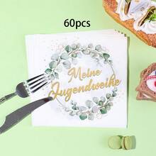 20 piezas/40 piezas/60 piezas Servilletas para mi celebración de mayoría de edad - Servilletas de papel de 2 capas con estampado de corona de eucalipto dorada para la celebración de mayoría de edad alemana, estilo verde y dorado, adecuadas para ritos de paso, reuniones familiares, fiestas, celebraciones de primavera/verano, tamaño 13*13 pulgadas - Ver 10