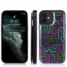 Una funda para iPhone 16 pro max con estampado Patrón abstracto líneas curvas colores brillantes, con diseño de múltiples ranuras y función de cartera, y cierre magnético de gran potencia | Acabado artesanal con textura de cuero, diseño unisex, ideal para el uso diario y como regalo - Negro - Ver 3