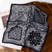 1pc Printed Chiffon Scarf, Lightweight Square Scarf Neck Scarf For Women, For Spring/Autumn, Beach, Holiday, Travel Essential, Holiday - Black - View 2