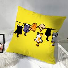 1个可爱猫咪晾衣绳抱枕套，柔软卡通沙发靠垫卧室床头板枕套（不含枕芯） - 1PC - 查看 4