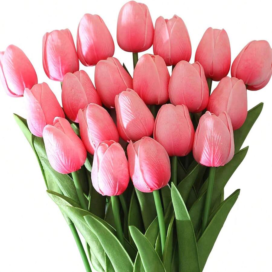 Bó hoa tulip giả cao cấp (5/20 bông), cảm giác chạm như thật, thích hợp cho đám cưới, phòng ngủ, nhà cửa, khách sạn, tiệc tùng, sự kiện, quà tặng Ngày Valentine, quà năm mới, quà sinh nhật, quà tốt nghiệp. - Màu Hồng baby - Xem 1
