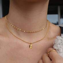 2件套金色立方氧化锆几何长方形星形吊坠项链套装，适合女士日常佩戴 - 金黃色 - 查看 1