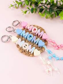 1pc Macaron Color MOM Letter Keychain, Cute Heart Tassel Pendant, Bag Charm, Car Key Chain, Mother's Day Gift, Sweet Keyring Gifts For Mother, Father, Graduation, And Teacher - Multicolor - View 2