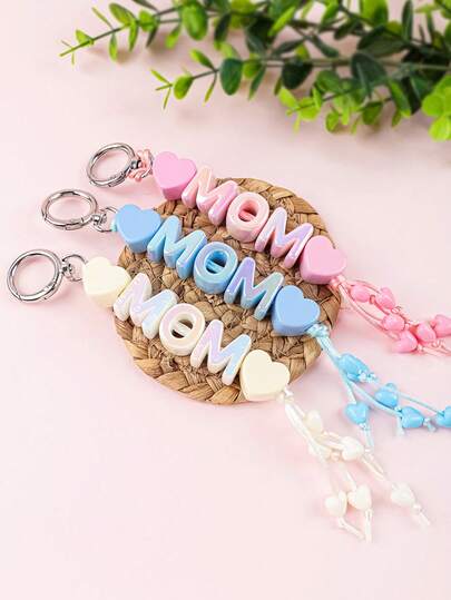 1 móc khóa chữ MOM màu Macaron, mặt dây chuyền hình trái tim dễ thương có tua rua, phụ kiện trang trí túi xách, móc chìa khóa xe hơi, quà tặng Ngày của Mẹ, móc chìa khóa ngọt ngào