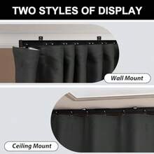 Room Divider Out Curtains Ceiling Curtain Track Set Wall Mount Extra Wide Track Curtains Flexible Sliding Curtain Rod Room Separation PrivacyW 108 X H 84 In Drape Rail - Black - View 3