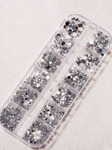 12-Grid Clear Acrylic DIY Nail Gems, 3 Assorted Sizes Nail Art Decorations Nail Charms - Clear - View 3