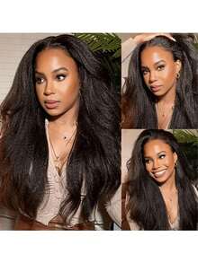 180% Density Yaki Straight Lace Front Wig For Women, Black Fluffy Style, Yaki Straight 10-36 Inch Mixed Hair 13*4 Lace Front With Natural Hairline, Comfortable & Durable, Suitable For Daily Wear, Family Gatherings, Holidays, Parties - SNatural - View 9