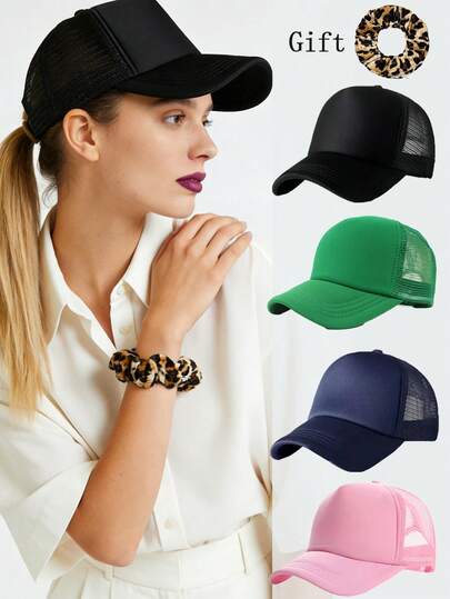 Gorra de béisbol de malla, regalo de diadema con estampado de leopardo almacenable, gorra de camionero ajustable de unicolor unisex, gorra de verano transpirable con protección solar para uso al aire libre y diario, sombrero casual de protección solar adecuado para viajes, playa, vacaciones, estilo versátil Y2K unisex sombrero de sol