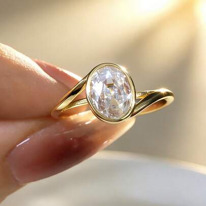 S925 Sterling Silver Oval Zirconia Criss-Cross Design Ring, Quality Jewelry Wedding Engagement Band For Women