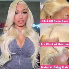Perruque frontale en dentelle transparente HD à vague corporelle de 200% de densité avec cheveux bébé - Couleur blonde #613 Pré-épilée Pré-décolorée Sans compétences Perruque à vague lâche à raie médiane - Pré-tirage Pré-repassage Perruque frontale en dentelle à vague lâche sans colle - Perruque frontale en cheveux vierges brésiliens pré-coupée à raie médiane - Facile à porter Look naturel et confortable Perruque frontale en cheveux humains sans colle Tissages pour utilisation quotidienne des femmes Cheveux mélangés - S/613 - Voir 7