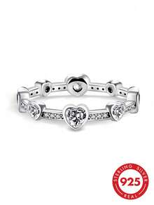1 Peça Anel em Forma de Coração, Anel de Promessa Elegante de Prata 925, Presente de Joias de Casamento para o Casal - amor - Visão 1