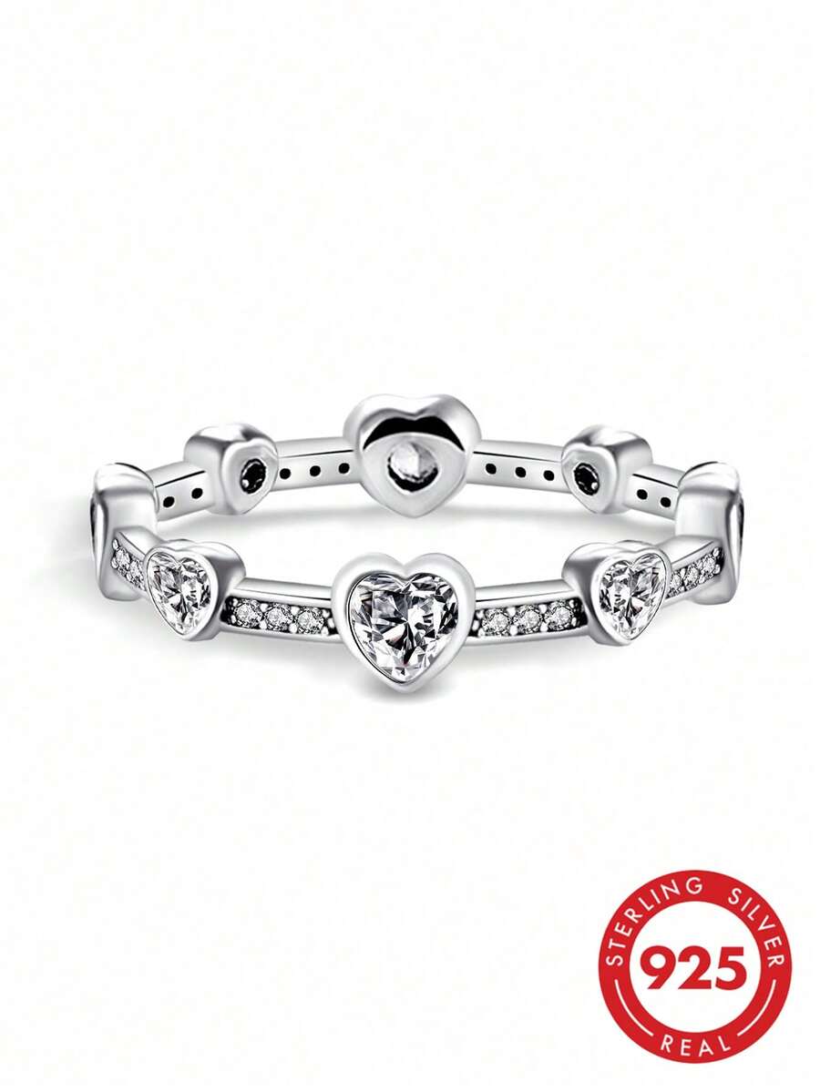 1 Peça Anel em Forma de Coração, Anel de Promessa Elegante de Prata 925, Presente de Joias de Casamento para o Casal - amor - Visão 1