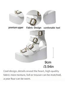 Giày sandal đế cao kiểu La Mã màu trắng mới, kiểu dáng mùa hè, đế dày, trang trí khóa kim loại cổ điển, thiết kế cổ cao khoét rỗng với khóa kéo phía sau, thời trang, đế chống thấm nước, nhẹ, phù hợp với nhiều trang phục. - trắng - Xem 9
