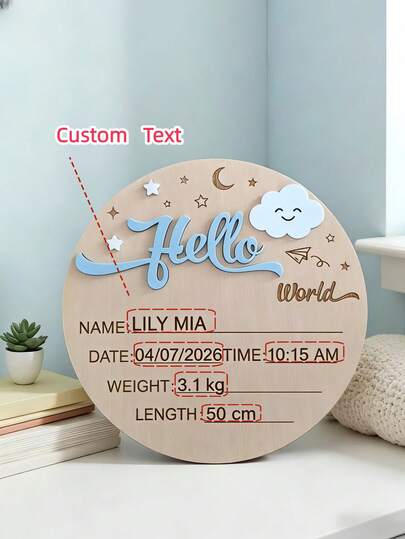 Tấm bảng gỗ ghi dấu kỷ niệm ngày sinh của bé sơ sinh, tùy chỉnh theo tên, chiều cao, cân nặng, phụ kiện chụp ảnh kỷ niệm trung tính, quà tặng cho lễ tắm bé.
