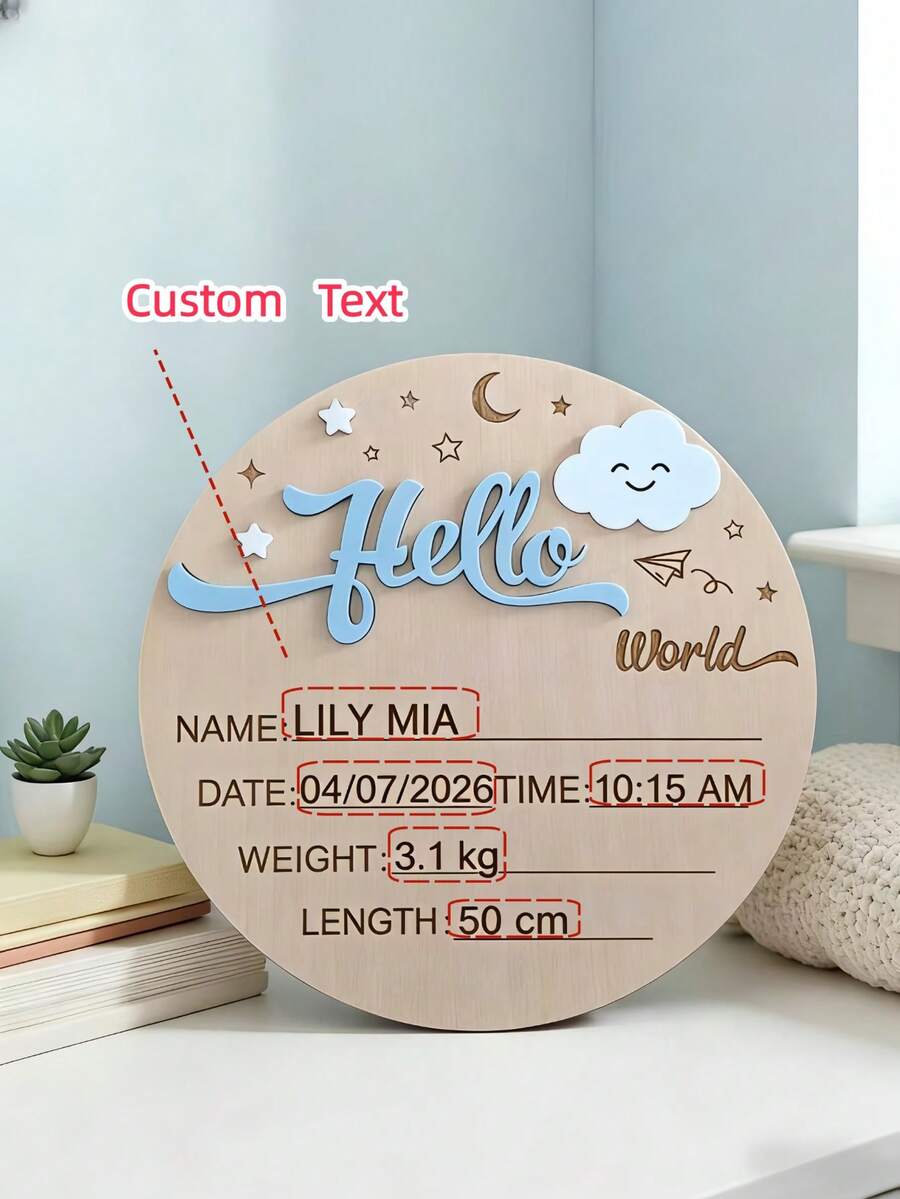 Tấm bảng gỗ ghi dấu kỷ niệm ngày sinh của bé sơ sinh, tùy chỉnh theo tên, chiều cao, cân nặng, phụ kiện chụp ảnh kỷ niệm trung tính, quà tặng cho lễ tắm bé. - Nhiều màu - Xem 1