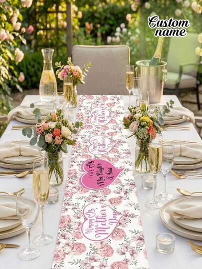 One Customizable Mother's Day Table Runner With Your Name On It, Romantic And Simple, Symbolizing The Radiant Light Of Maternal Love. Perfect For Mother's Day Brunch Decorations, Afternoon Tea Tablecloths, Party Decorations, And Spring Kitchen And Home Decor. Customize Your Name For A Special Mother's Day Celebration.