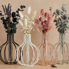 1 peça Vaso de flores moderno estético geométrico em metal e vidro com tubo de ensaio, vaso decorativo nórdico em forma de lâmpada vazada para capim-dos-pampas e flores artificiais, decoração para casa, sala de estar, quarto, cozinha, escritório, casamento, Páscoa, primavera, centro de mesa - A - Ver 6