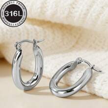 High Quality Golden | Silvery Stainless Steel Earrings, Oval Shaped, Hypoallergenic, Fade-Resistant, Skin-Friendly, Suitable For Daily Wear, Formal Events, Weddings, An Exquisite Gift For Women - Golden - View 7