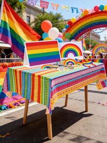1件裝彩虹條紋PE桌布，Pride Month派對裝飾PE桌布，LGBTQ主題派對桌布，Pride Month慶祝桌飾，Pride Month遊行裝飾，Pride Month戶外裝飾一次性桌布，墨西哥Fiesta派對桌巾，室內裝飾，居家裝飾，易清潔，Pride Month裝飾，Pride Month禮物 - 彩色條紋 - 查看 8