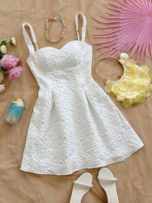Red Backless Mini Dress With Bowknot Back, Suitable For Vacation, Music Festival, Bohemian, Holiday, Date, Afternoon Tea  Elegant Dresses For Women Summer Dress ,Graduation Dress,Vacation Outfits Women,Casual Dresses For Women, White Dress - 白色 - 查看 8