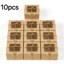 1 pieza/10 piezas/20 piezas Cajas de pan con ventana transparente, Cajas para macarrones, Cajas para galletas, Cajas para donas adecuadas para panaderías - Marrón - Ver 9