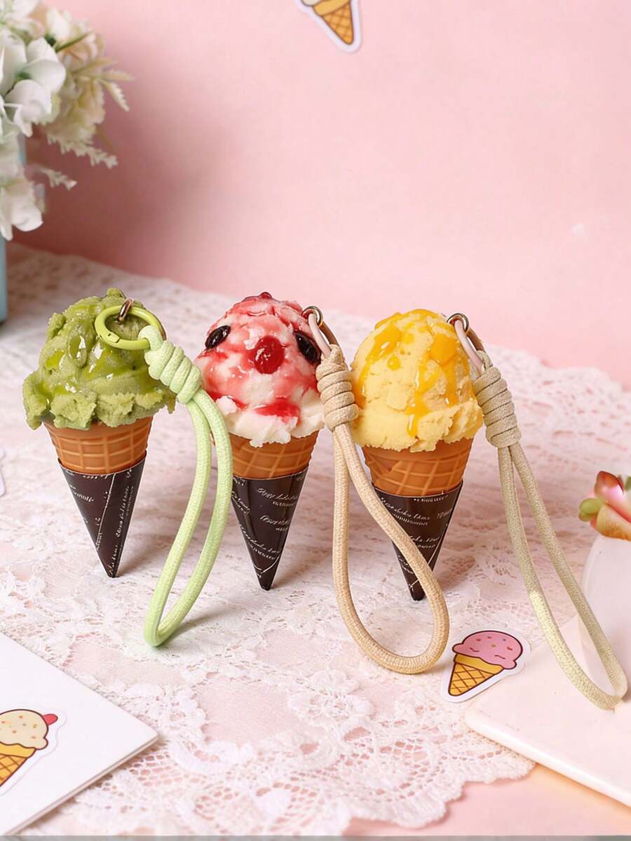 1pc Simulation Ice Cream Keychain Creative Food Key Chains For Girls Cute Imitation Sundae Dessert Cup Bag Pendants Key Ring Gift - Bags - View 1