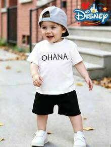 Official Authorization Disney Lilo & Stitch Ohana Means Family Print Kids T-Shirt, Boys Cute Retro Stitch Graphic Short Sleeve Tee, Summer Casual Tops For Daily Wear Theme Park, Children's Holiday Gift - trắng - Xem 2