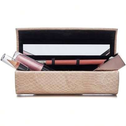 Lipstick Case With Mirror, Holds 2 Lipsticks, Lip Liners & Beauty Essentials, Makeup Organizer Touch-Up Case For Purse, Gift Box, Trending Bamboo