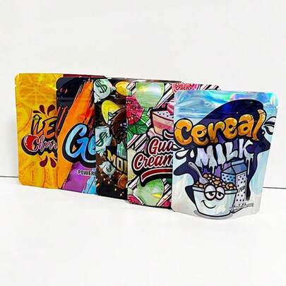 100Pcs Cartoon Design Holographic Laser 3.5g Mylar Bags - Smell-Proof Resealable Zip Lock Pouches Space Saver Pouches With Mixed Patterns Multifunctional Packaging For Candy Gummies Storage, Gift Wrapping & Party Favors