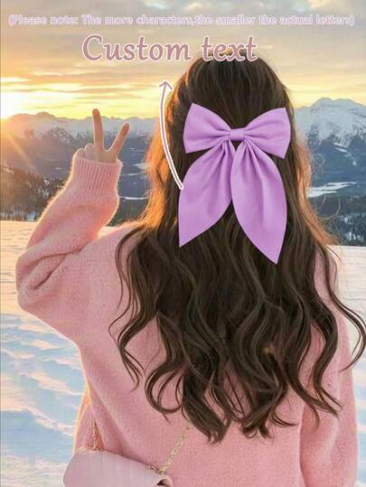 Customized Bow Hair Clips For Children (Custom Text) Satin Bow Hair Clips, Customized For Mother's Day, Valentine's Day, Back To School Season, Hair Accessories, Party