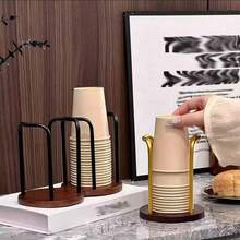 1 pieza Soporte de taza de papel de bambú y madera, dispensador de taza de papel, estante multiusos para tazas, suministros de cocina para el hogar, adecuado para tazas de café y té - apto para uso doméstico y comercial - Marrón - View 8