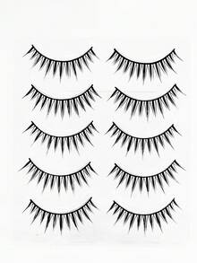 5对/包，睫毛膏般纤长假睫毛，貂毛般柔软，自然浓密，打造睫毛嫁接效果，旅行必备美妆工具 - 黑色 - 查看 4