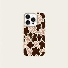 Cow Pattern 1pc TPU Material Elegant Brown Cow Print Bow Tie Full Print Phone Case Suitable For IPhone 17 Pro Max/17/16 Pro Max/15/13/12/11, S20 FE/A15/S24/A55, Note 11/Note 12/Note 13 Pro, Shock-Proof Soft Protective Cover - White - View 5