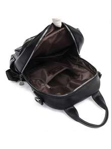 LANYIBAIGE Women's Large Capacity Simple Fashion Backpack 2026 New Style Commuter Versatile Student Bookbag Dual Use PU Material Waterproof - Black - View 10