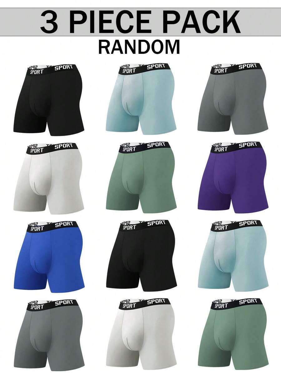 3pcs/paquete Calzoncillos deportivos de unicolor aleatorio para hombres - Multicolor - Ver 1