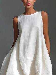 Women's Linen Asymmetrical Dress Sleeveless High Low Hem Beach Dress, Breathable Summer Casual Midi Dress For Vacation, Spring And Summer Outfits For Women - 黃色 - 查看 2