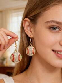 1 Set Women's Rhinestone Baseball Earrings, Suitable For Sports Fans, Suitable For Parties And Sports Events, Unique Design Gift - Balls - View 1
