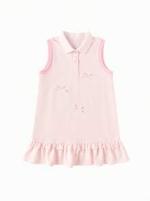 Balabala 2026年夏季女童针织连衣裙，柔软透气棉质面料，轻盈凉爽，舒适百搭，适合日常穿着和玩耍，甜美休闲风格 - 粉紅 - 查看 4