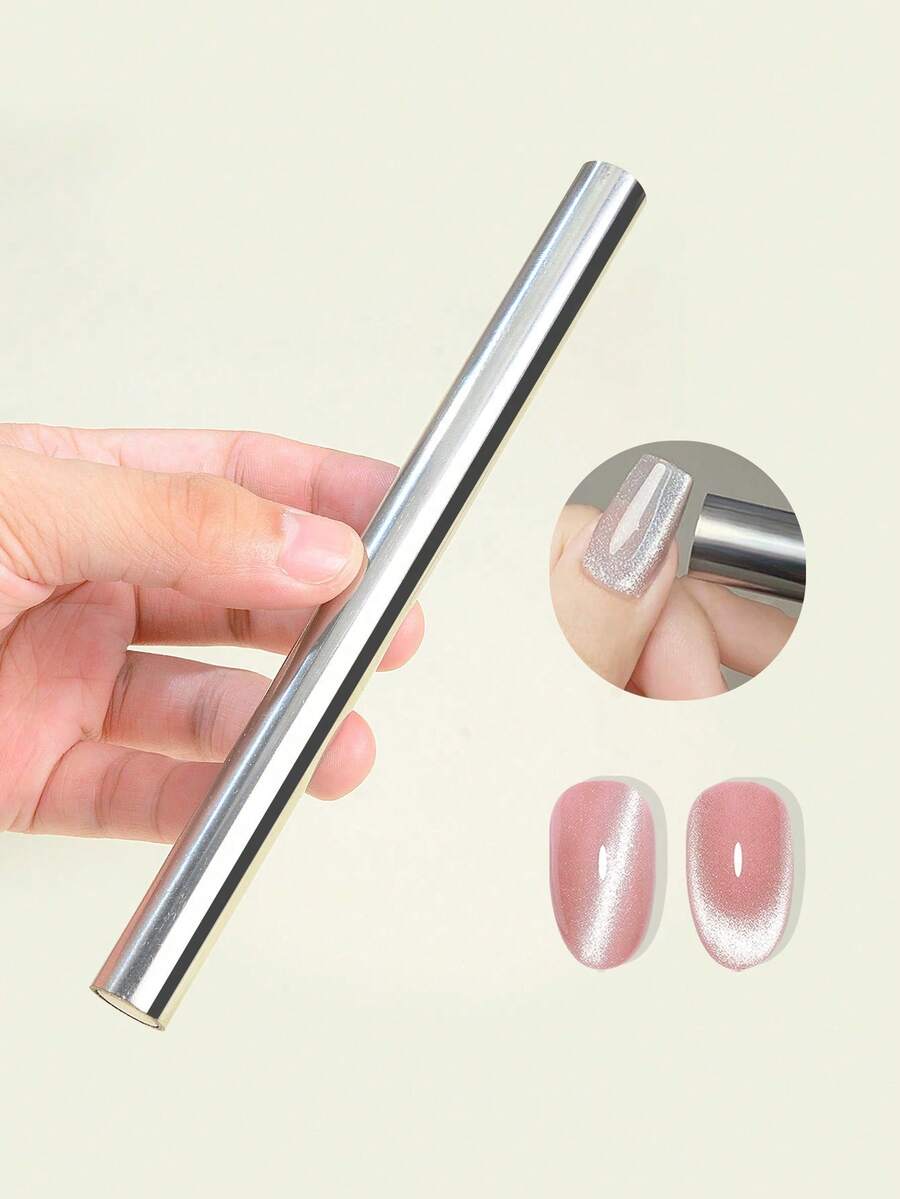 1pc Extra Strong Magnetic Stick, Thick Double-Ended Cat Eye Nail Magnet, Suitable For Nail Salon Use - Silver - View 1