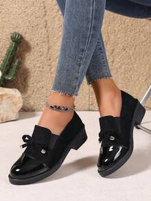 女士时尚蝴蝶结乐福鞋 - 透气天鹅绒套脚鞋，厚底，适合所有季节 - 黑色 - 查看 17