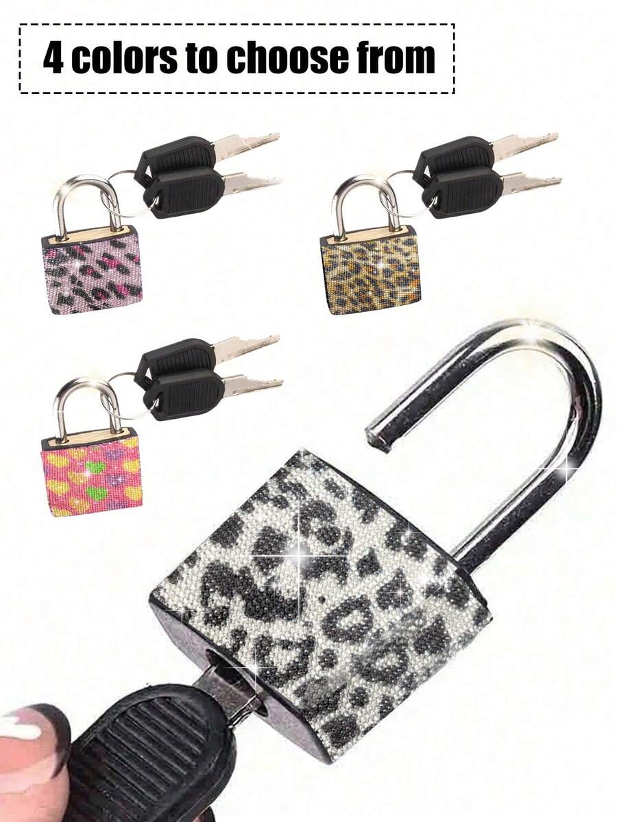 Mini Sparkling Crystal Key Lock - Metal Small Lock With 2 Keys, No Assembly Required, Luggage Lock With Keys, Small Locker Lock, Metal Key Lock For Luggage, Gym Lockers, Bags, School, Gifts, Etc. - Multicolor - View 1