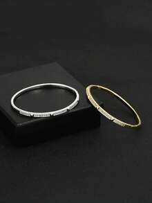 1pc Minimalist Heart-Shaped Rivet & Copper Inlaid Cubic Zirconia Bangle Bracelet, Men's Hip-Hop Business Wristband, Suitable For Daily Wear, Gift - Bracelet - View 3