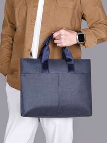 1个男士黑色通勤公文包，大容量新款商务14英寸笔记本电脑包，耐用防水尼龙材质方形包，男士礼品袋 - 彩色 - 查看 6