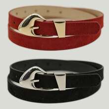 3/2/1pc Pack Women's Suede Belt Set Minimalist Design With Vintage Gold/Silver Buckle Icy Blue Tomato Red Lime Sorbet Blush Pink Belts For Summer And Holidays - A - View 13