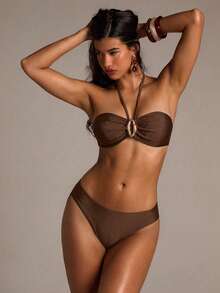 Bộ bikini hai mảnh màu nâu đậm mới năm 2026, thiết kế hở lưng, kiểu dáng thanh lịch, thích hợp cho các bữa tiệc, du lịch biển dành cho nữ. - Rỉ Nâu - Xem 2